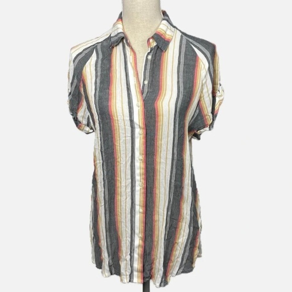 BDG Button Down Shirt Women XS Multi Striped Short Sleeve Top‎